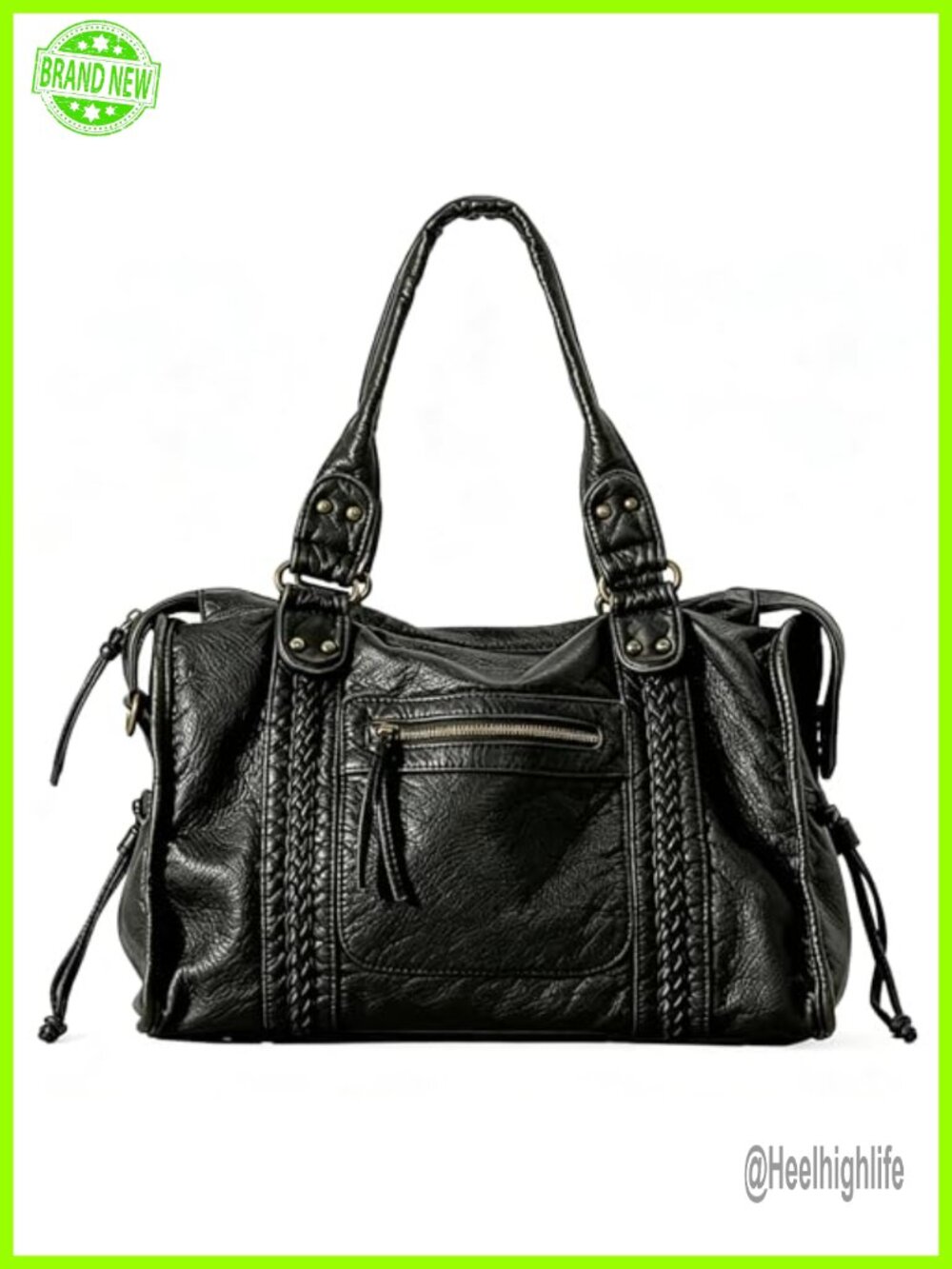 Large Hobo Crossbody Bag PU Leather Studded Slouchy Shoulder Purse Y2K Grunge